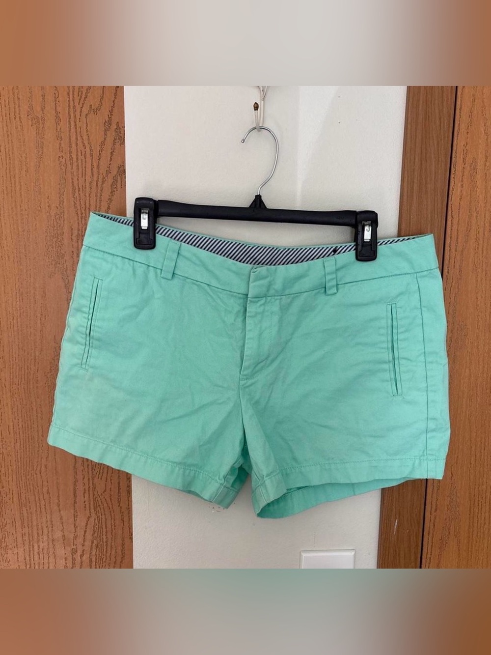 Women’s Mint Green Turquoise Shorts with Navy Blue striped lining
